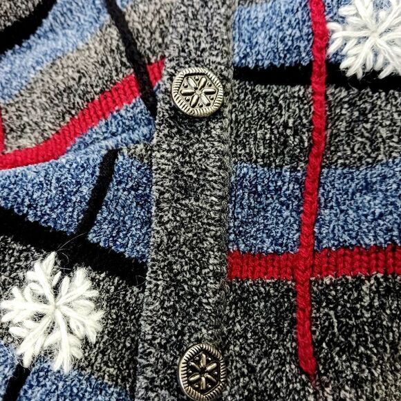 VINTAGE Knit Cardigan Hand Embroidered Granny Cottagecore Snowflake Gray Size L - Picture 5 of 14